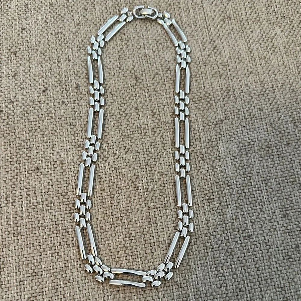 Vintage Monet Panther Gate Link Silver Plate Necklace 17” Long 1970s